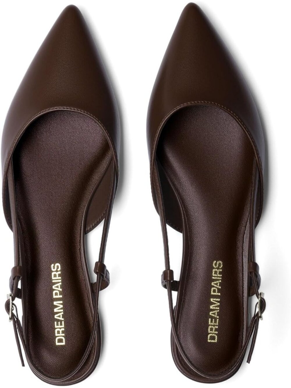 Women's Brown Pointed Toe Slingback Faux Leather Buckle Strap Ballet Flats - Picture 7 of 7